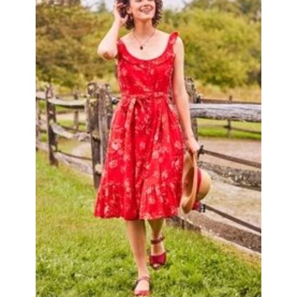 April Cornell Francesca Dress Red Womens Lg Ruffle Romantic Floral‎ Cottagecore